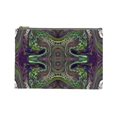 Olive Green Arabesque Cosmetic Bag (large) by kaleidomarblingart