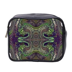 Olive Green Arabesque Mini Toiletries Bag (two Sides) by kaleidomarblingart