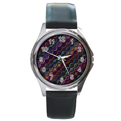 Dark Multicolored Mosaic Pattern Round Metal Watch