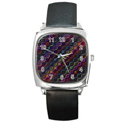 Dark Multicolored Mosaic Pattern Square Metal Watch by dflcprintsclothing