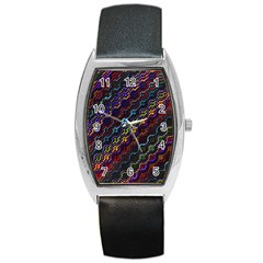 Dark Multicolored Mosaic Pattern Barrel Style Metal Watch by dflcprintsclothing