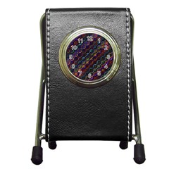 Dark Multicolored Mosaic Pattern Pen Holder Desk Clock by dflcprintsclothing