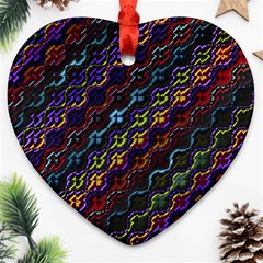 Dark Multicolored Mosaic Pattern Heart Ornament (two Sides) by dflcprintsclothing