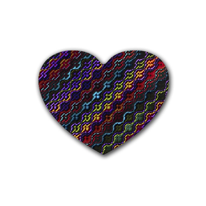 Dark Multicolored Mosaic Pattern Rubber Coaster (Heart) 