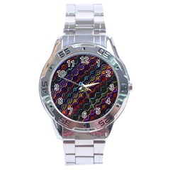 Dark Multicolored Mosaic Pattern Stainless Steel Analogue Watch