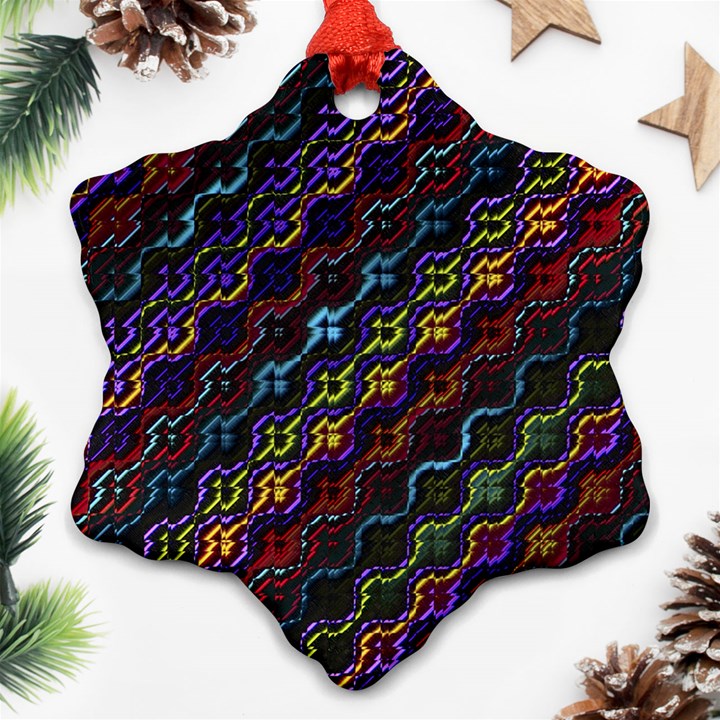 Dark Multicolored Mosaic Pattern Ornament (Snowflake)