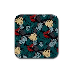 Tropical Autumn Leaves Rubber Coaster (square)  by tmsartbazaar