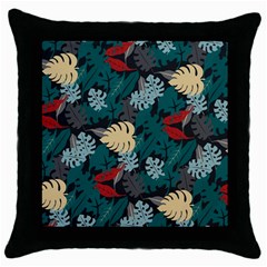 Tropical Autumn Leaves Throw Pillow Case (black) by tmsartbazaar