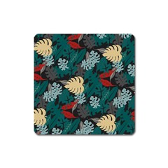 Tropical Autumn Leaves Square Magnet by tmsartbazaar