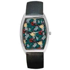 Tropical Autumn Leaves Barrel Style Metal Watch by tmsartbazaar