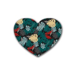 Tropical Autumn Leaves Rubber Coaster (heart)  by tmsartbazaar