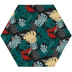 Tropical Autumn Leaves Wooden Puzzle Hexagon by tmsartbazaar