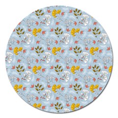 Blue Florals Magnet 5  (round) by designsbymallika