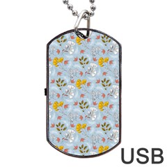 Blue Florals Dog Tag Usb Flash (one Side) by designsbymallika