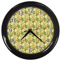 Green Pastel Pattern Wall Clock (black) by designsbymallika