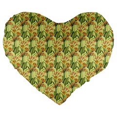 Green Pastel Pattern Large 19  Premium Flano Heart Shape Cushions by designsbymallika