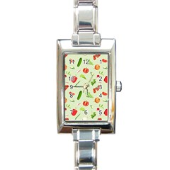 Seamless Pattern With Vegetables  Delicious Vegetables Rectangle Italian Charm Watch by SychEva