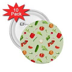 Seamless Pattern With Vegetables  Delicious Vegetables 2 25  Buttons (10 Pack)  by SychEva