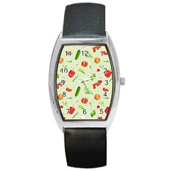 Seamless Pattern With Vegetables  Delicious Vegetables Barrel Style Metal Watch by SychEva