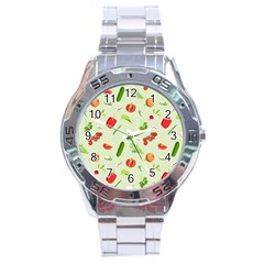 Seamless Pattern With Vegetables  Delicious Vegetables Stainless Steel Analogue Watch by SychEva