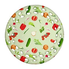 Seamless Pattern With Vegetables  Delicious Vegetables Ornament (round Filigree) by SychEva