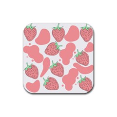 Strawberry Cow Pet Rubber Coaster (square)  by Magicworlddreamarts1