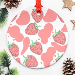 Strawberry Cow Pet Round Ornament (two Sides)