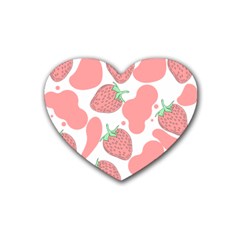 Strawberry Cow Pet Rubber Coaster (heart)  by Magicworlddreamarts1