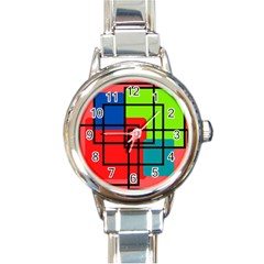 Colorful Rectangle Boxes Round Italian Charm Watch by Magicworlddreamarts1