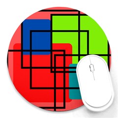 Colorful Rectangle Boxes Round Mousepads by Magicworlddreamarts1