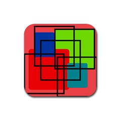 Colorful Rectangle Boxes Rubber Coaster (square)  by Magicworlddreamarts1