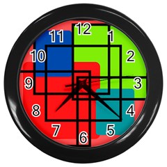 Colorful Rectangle Boxes Wall Clock (black) by Magicworlddreamarts1