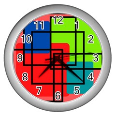 Colorful Rectangle Boxes Wall Clock (silver) by Magicworlddreamarts1