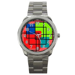 Colorful Rectangle Boxes Sport Metal Watch