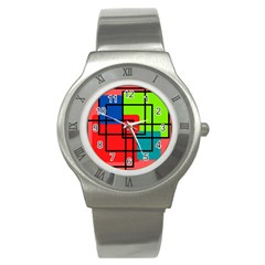 Colorful Rectangle Boxes Stainless Steel Watch