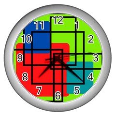 Colorful Rectangle Boxes Wall Clock (silver) by Magicworlddreamarts1