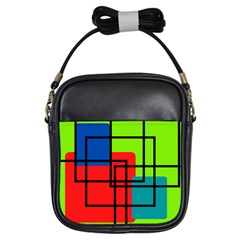 Colorful Rectangle Boxes Girls Sling Bag