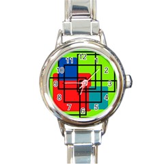 Colorful Rectangle Boxes Round Italian Charm Watch by Magicworlddreamarts1