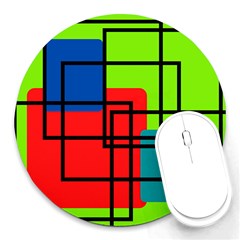 Colorful Rectangle Boxes Round Mousepads by Magicworlddreamarts1