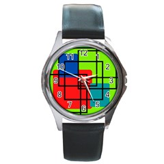 Colorful Rectangle Boxes Round Metal Watch