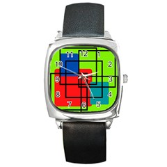 Colorful Rectangle Boxes Square Metal Watch by Magicworlddreamarts1