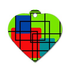 Colorful Rectangle Boxes Dog Tag Heart (one Side) by Magicworlddreamarts1