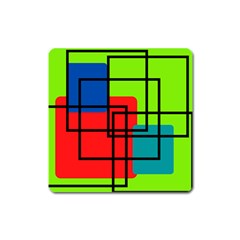 Colorful Rectangle Boxes Square Magnet by Magicworlddreamarts1