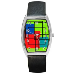 Colorful Rectangle Boxes Barrel Style Metal Watch by Magicworlddreamarts1