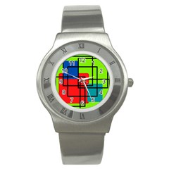 Colorful Rectangle Boxes Stainless Steel Watch by Magicworlddreamarts1