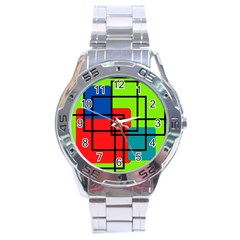 Colorful Rectangle Boxes Stainless Steel Analogue Watch by Magicworlddreamarts1