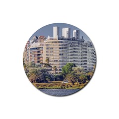 Urban Coastal Scene, Montevideo Uruguay Rubber Round Coaster (4 Pack)  by dflcprintsclothing