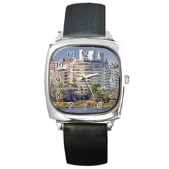 Urban Coastal Scene, Montevideo Uruguay Square Metal Watch