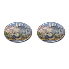 Urban Coastal Scene, Montevideo Uruguay Cufflinks (oval) by dflcprintsclothing