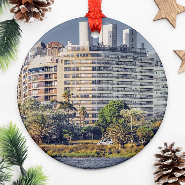 Urban Coastal Scene, Montevideo Uruguay Round Ornament (Two Sides)